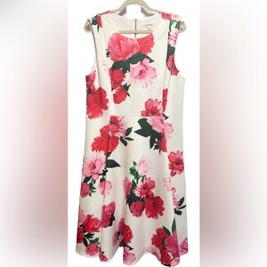 Calvin Klein White Dress with Pink and Red Floral Print size 16W
